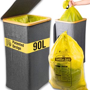 Deco haus® 90L hulladékgyűjtő [kiegészítő belső zsák] - Hulladékgyűjtő zsák állvány - Hulladékgyűjtő zsák - Fedeles hulladékgyűjtő - Konyhai hulladékgyűjtő rendszer - Stabil hulladékgyűjtő zsák állvány - Szürke színű