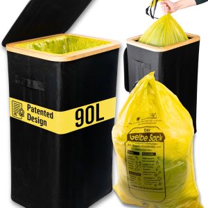 Deco haus® 90L hulladékgyűjtő [kiegészítő belső zsák] - Hulladékgyűjtő zsák állvány - Hulladékgyűjtő zsák - Fedeles szemetes - Konyhai hulladékgyűjtő rendszer - Stabil hulladékgyűjtő zsák állvány - Fekete színű