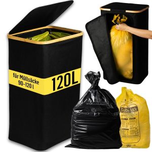 Deco haus® Hulladékgyűjtő kosár (90-120L) - Hulladékzsák tartó - Hulladékzsák kosár - Fedeles kosár - Konyhai hulladékgyűjtő rendszer - Robusztus hulladékzsák tartó - FEKETE